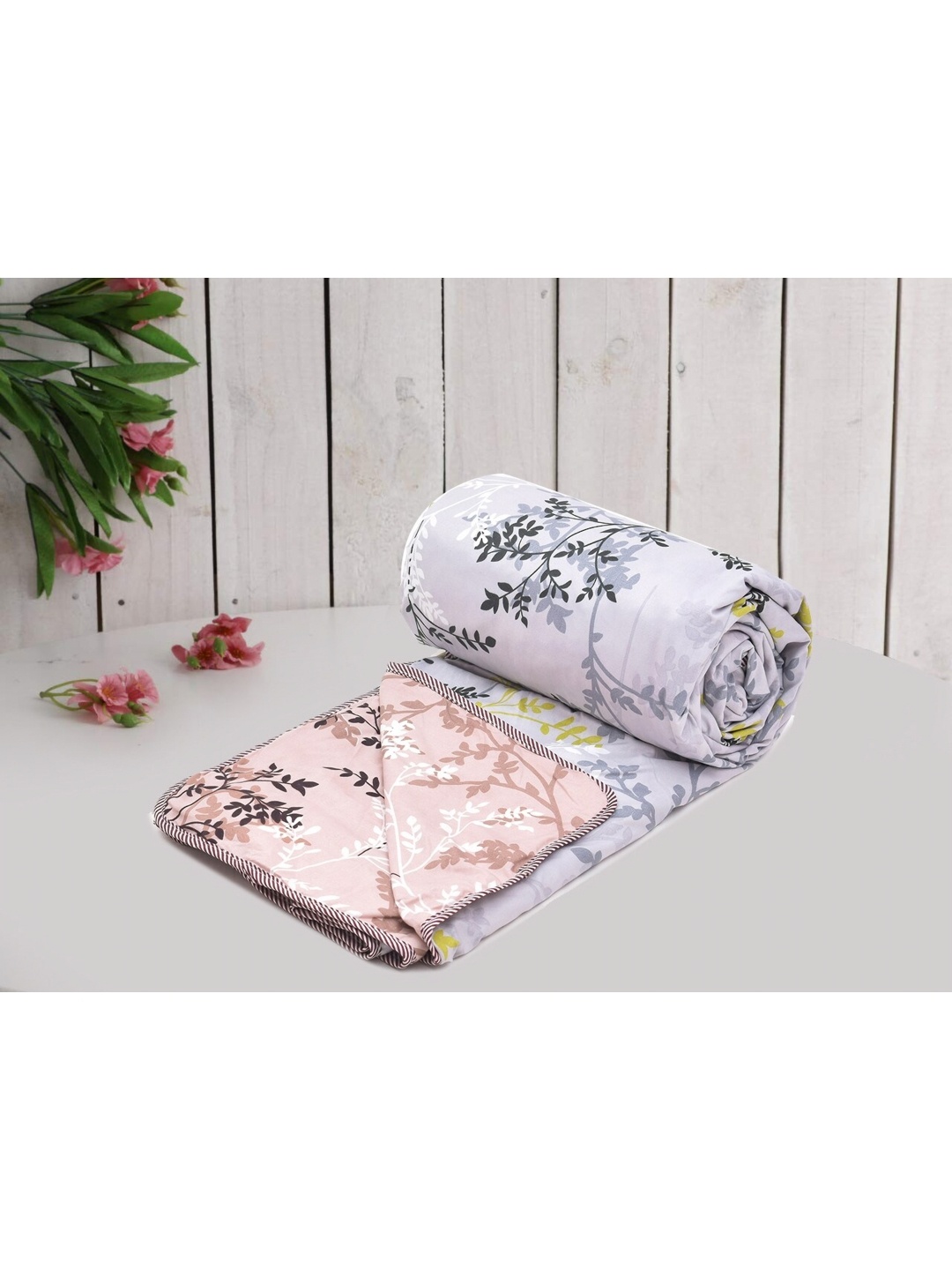 

RRC Peach & Grey Floral Printed Microfiber AC Room 120 GSM Reversible Single Bed Dohar