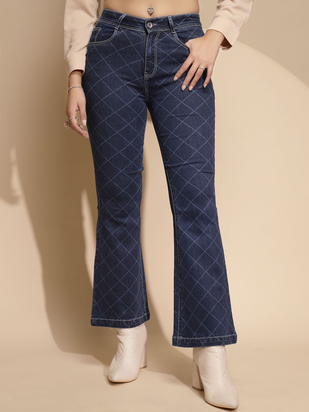 

Global Republic Women Printed Comfort Bootcut Light Fade Stretchable Jeans, Blue