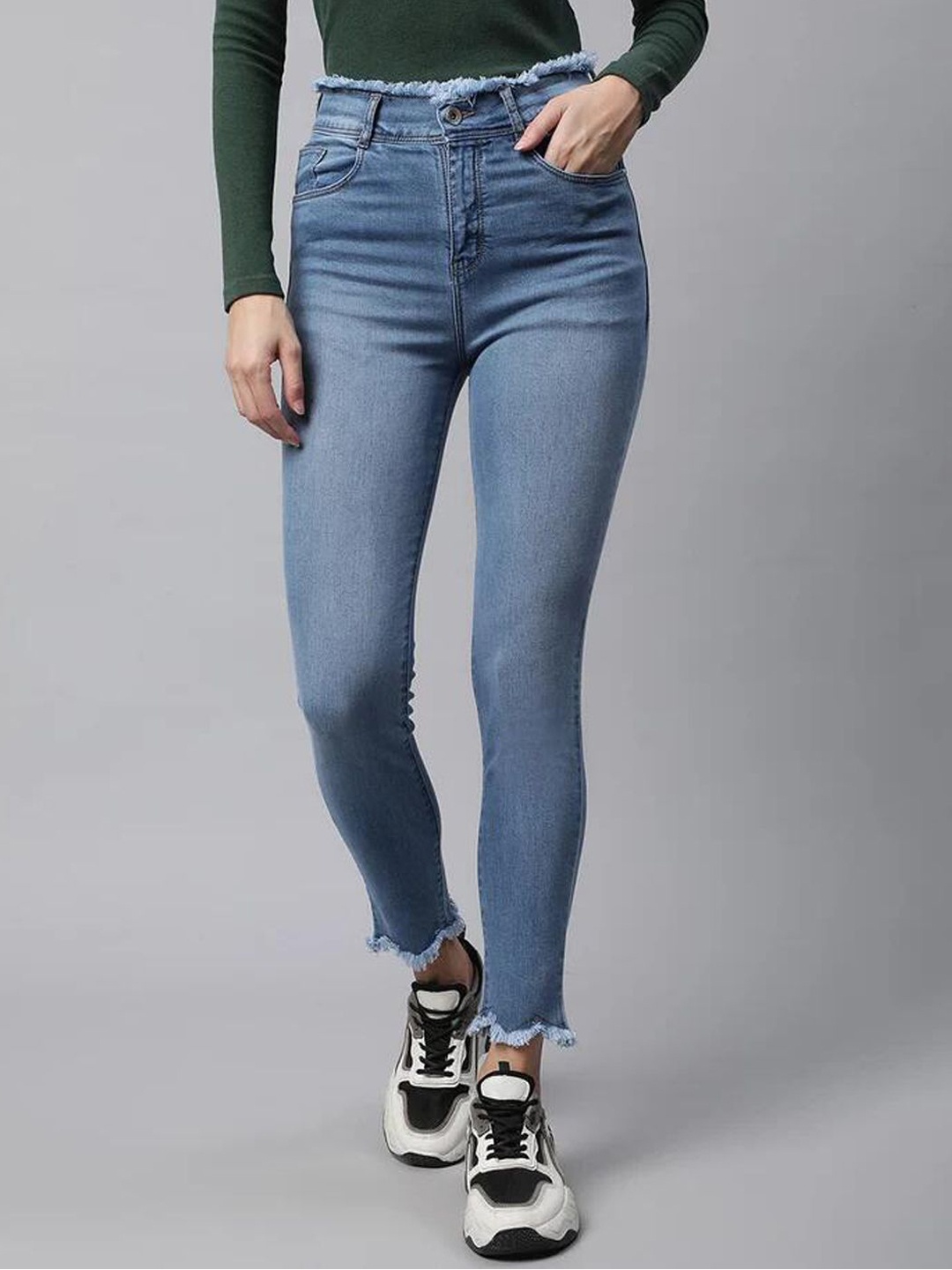 

Global Republic Women Comfort High-Rise Low Distress Light Fade Stretchable Jeans, Blue
