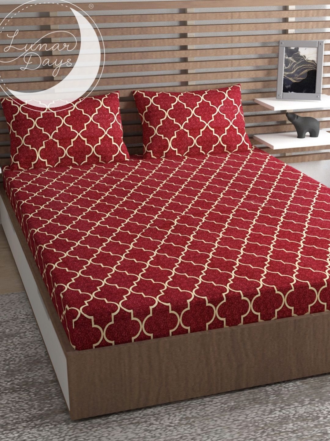 

Lunar Days Maroon Geometric 140 TC Queen Bedsheet with 2 Pillow Covers