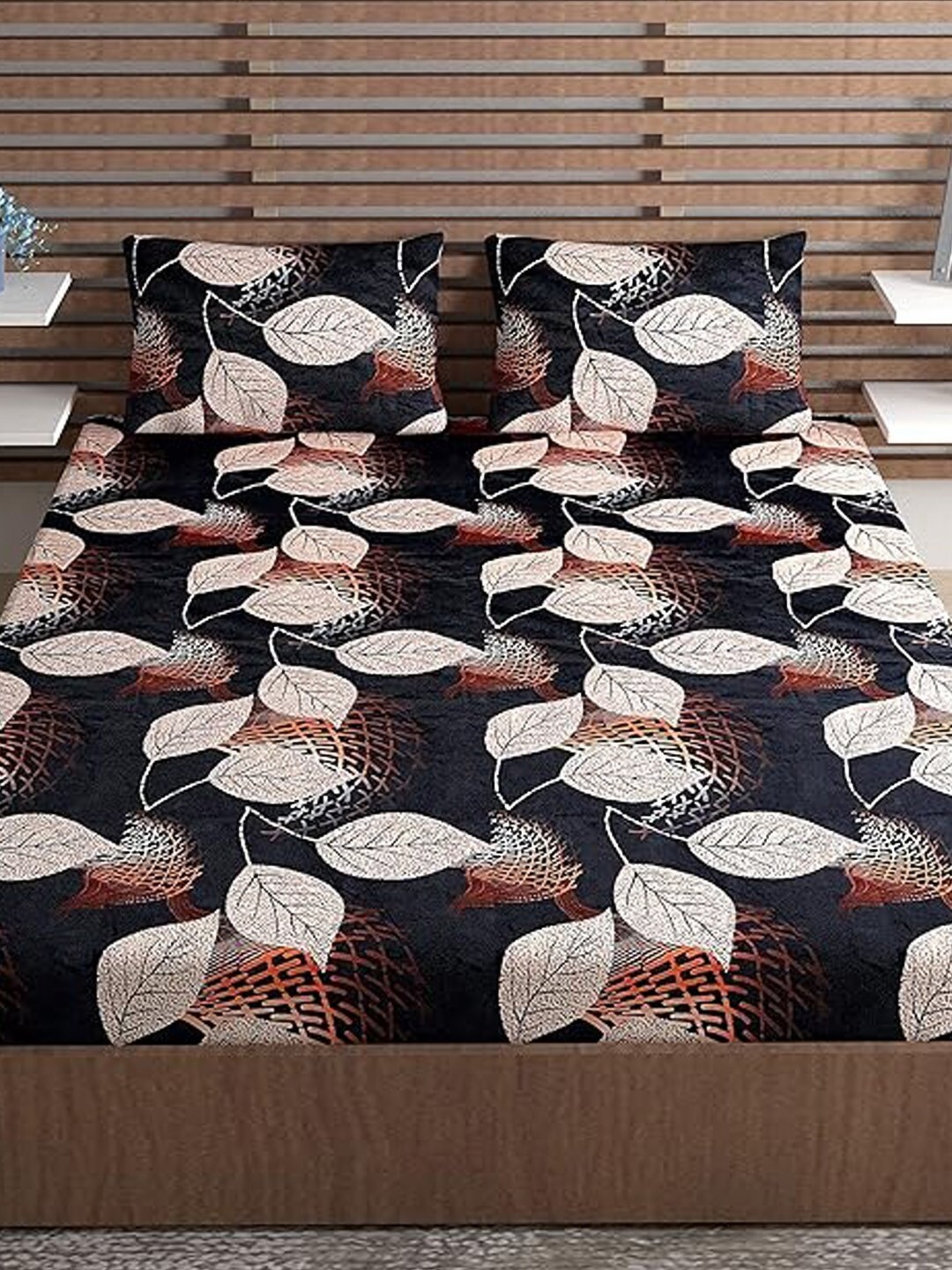 

Lunar Days Black & Beige Floral 140 TC Cotton Queen Bedsheet with 2 Pillow Covers