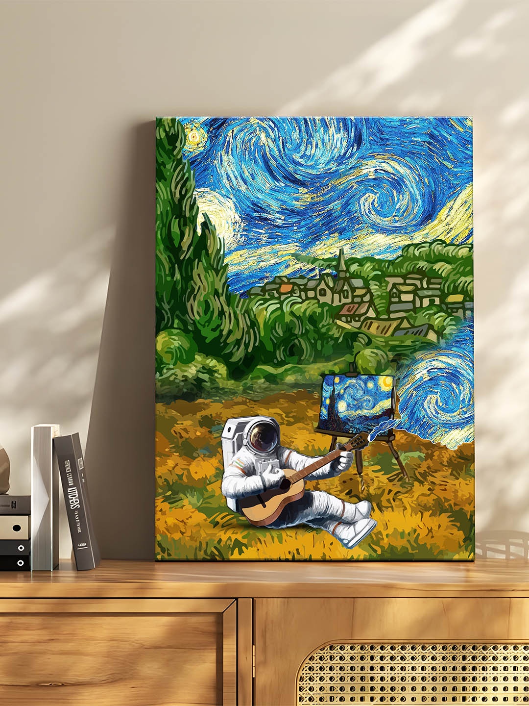

Art Street Green & Blue Canvas Astronaut With Violin Graffiti Wall Art