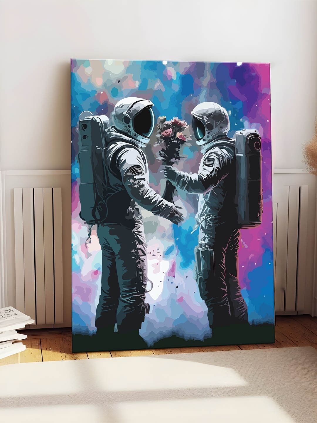 

Art Street Off White & Blue Canvas Space Astronaut Couple Graffiti Wall Art