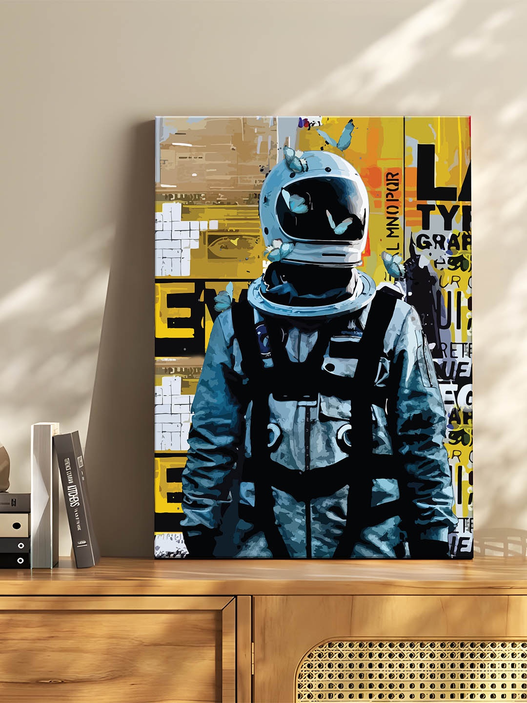 

Art Street White & Yellow Canvas Space Astronaut Graffiti Butterfly Wall Art