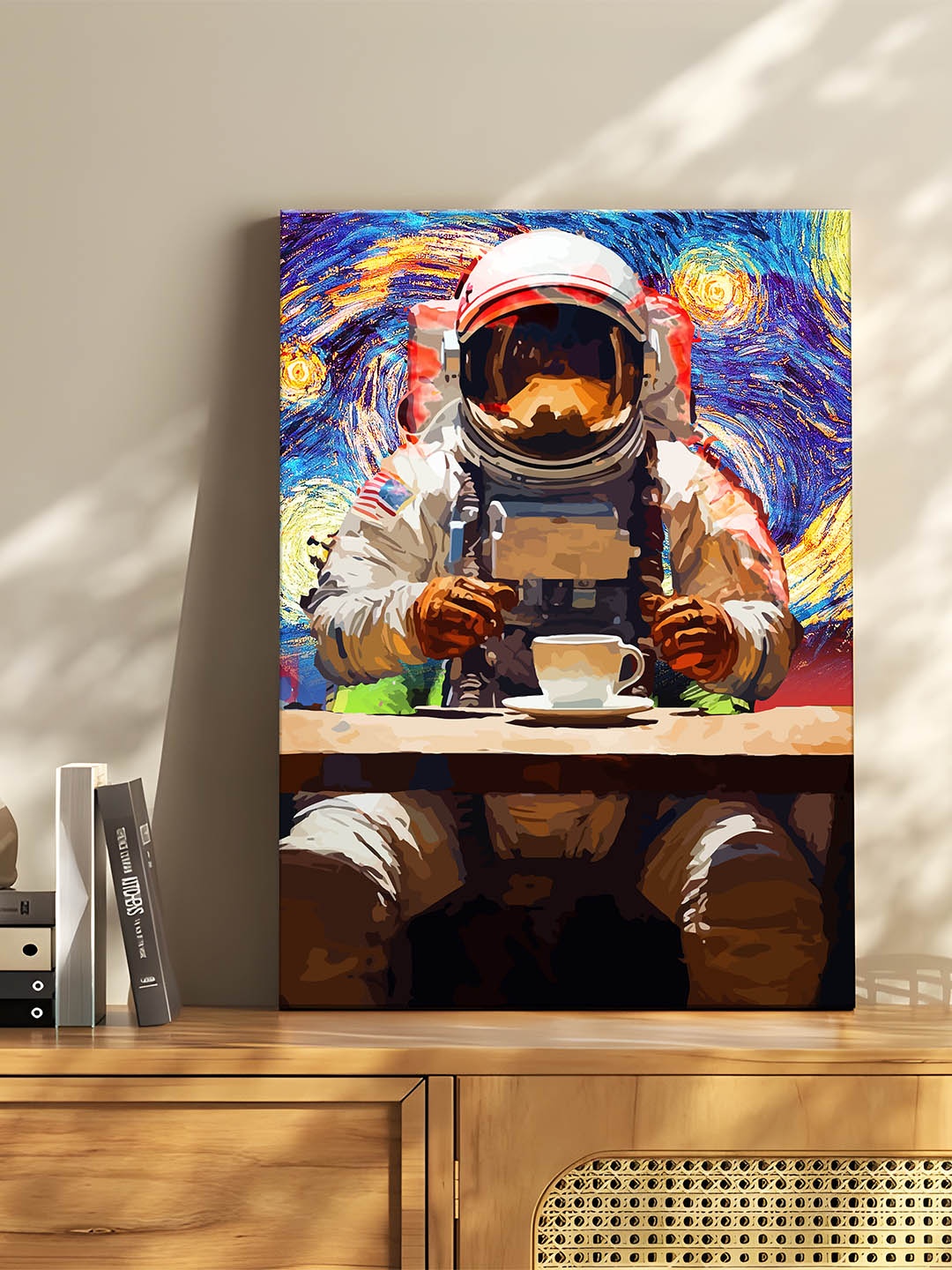 

Art Street Brown & White Canvas Astronaut With Coffee Graffiti Wall Art
