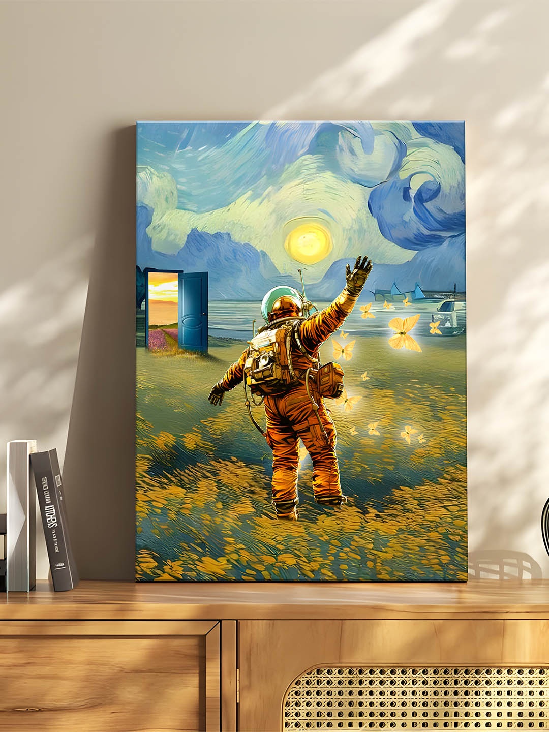 

Art Street Yellow & Blue Canvas Space Astronaut Graffiti Floral Wall Art