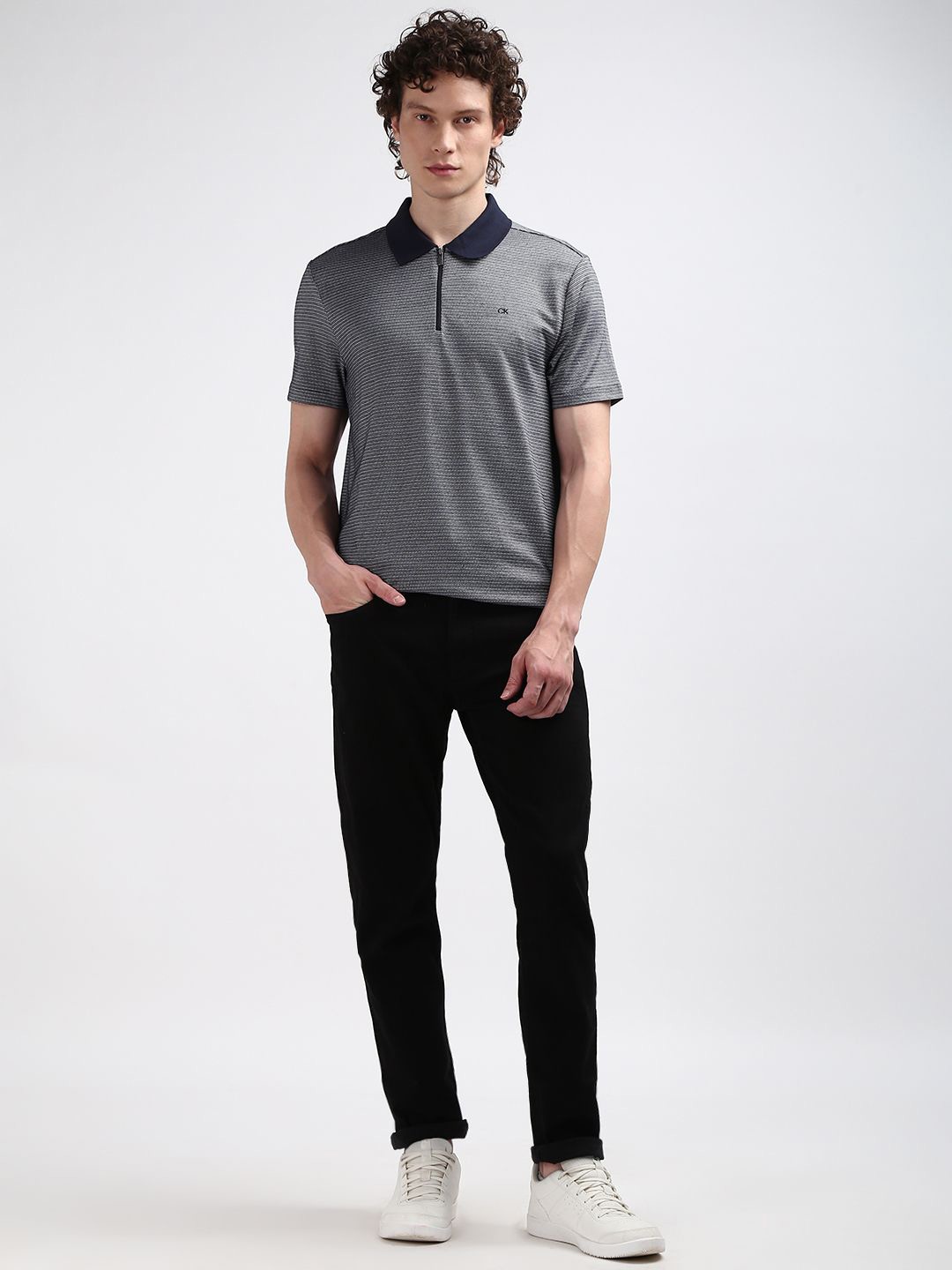 

Calvin Klein Jeans Men Striped Polo Collar T-shirt, Navy blue
