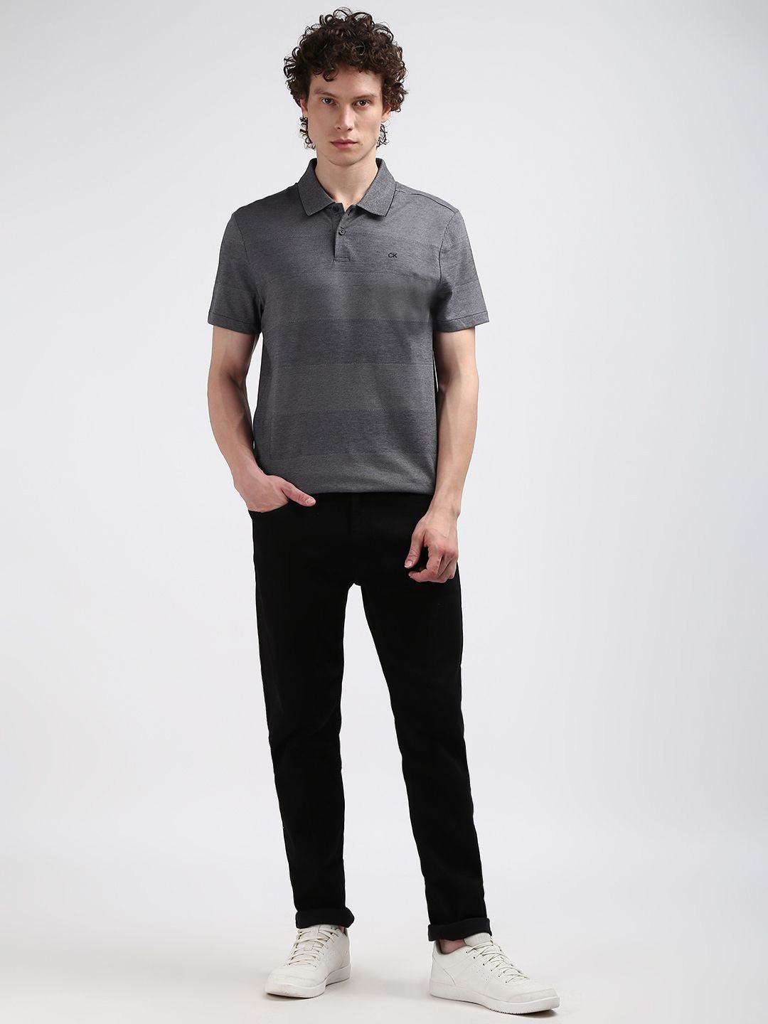 

Calvin Klein Jeans Men Polo Collar Solid T-shirt, Grey