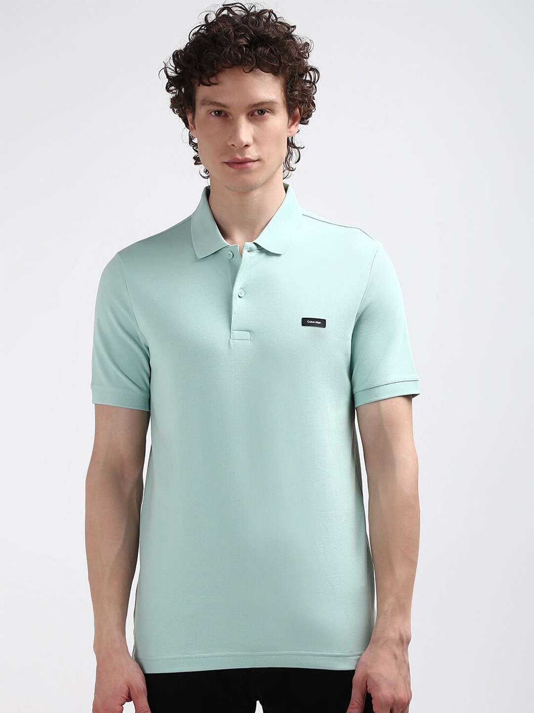 

Calvin Klein Jeans Men Polo Collar Applique Slim Fit T-shirt, Green