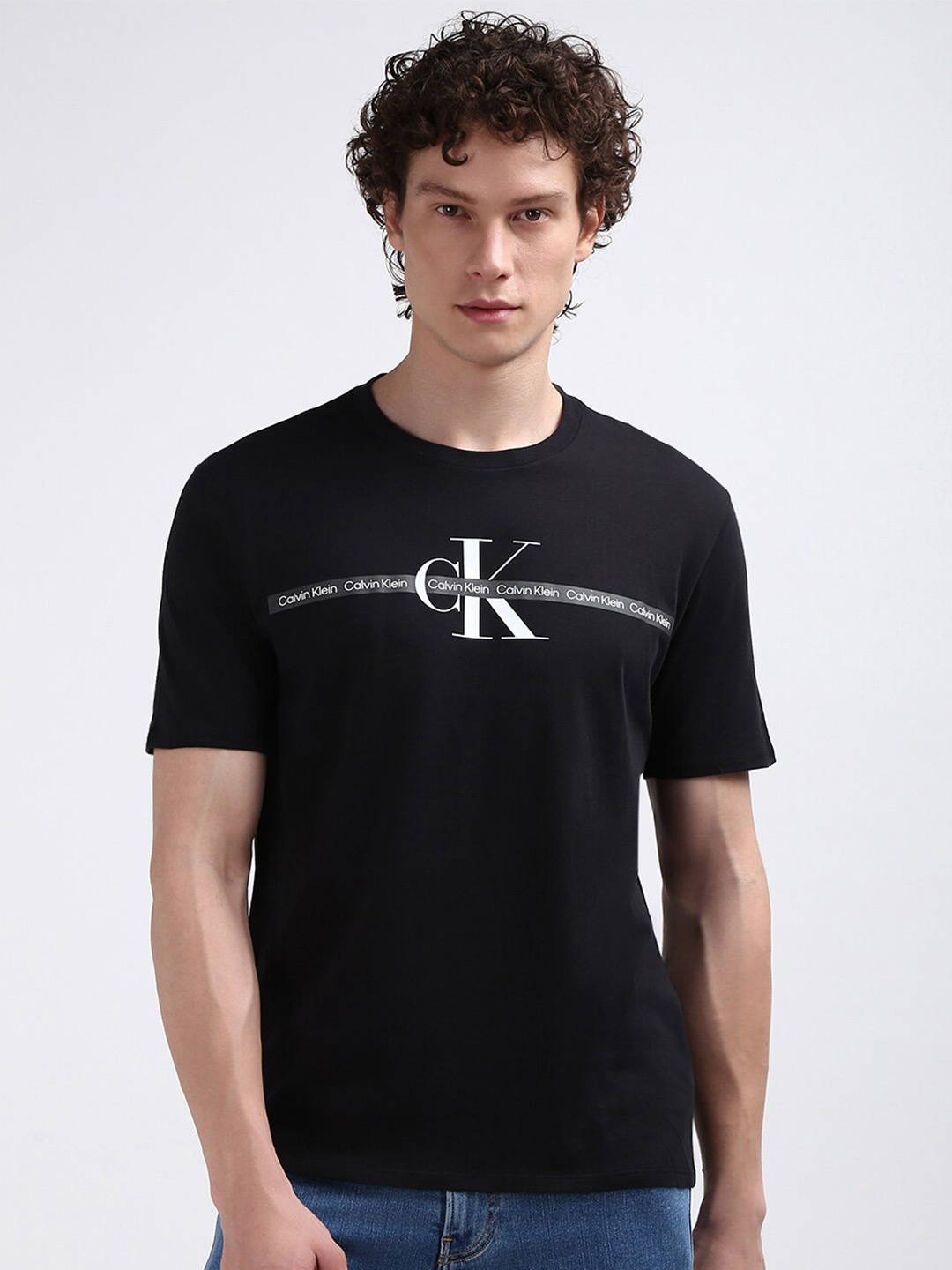 Calvin Klein Jeans Men Round Neck Typography Printed T-shirt, Black