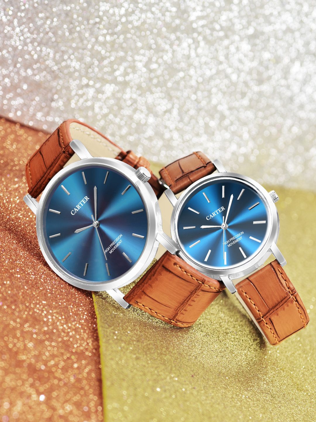 

Sandy D Carter Stylish Analogue Watch For His & Her- SDC24-116PR-TN-Tan, Blue