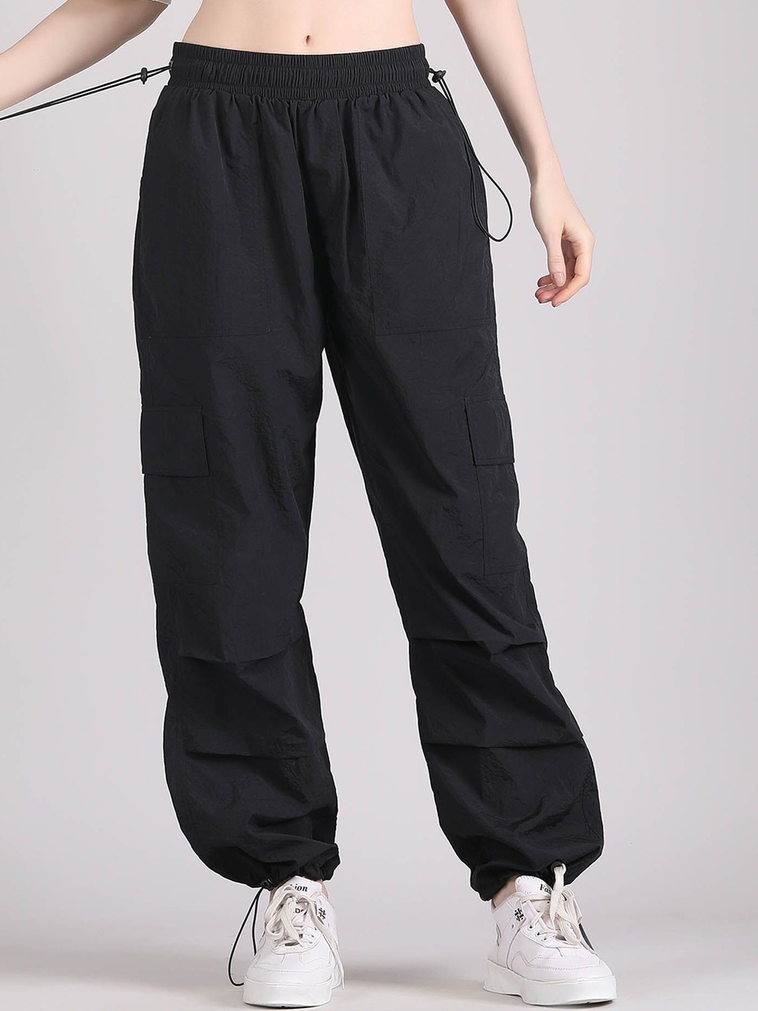 

Raxedo Women Relaxed Fit Baggy Parachute Trousers, Black