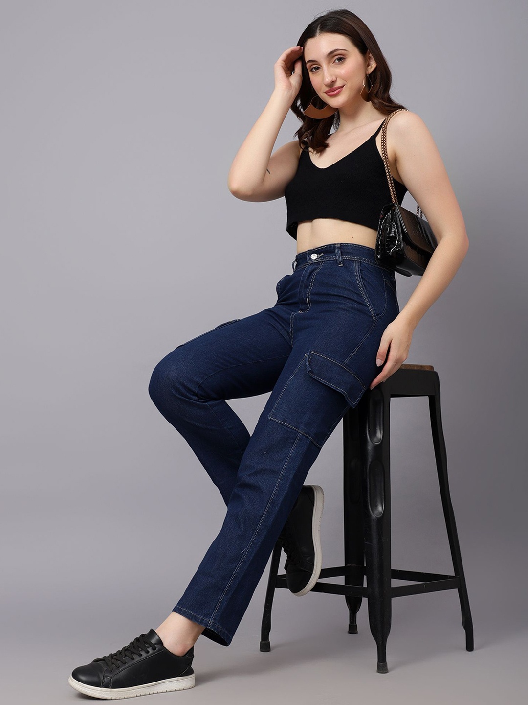 

BAESD Women Mid-Rise Clean Look Cargo Style Stretchable Jeans, Blue