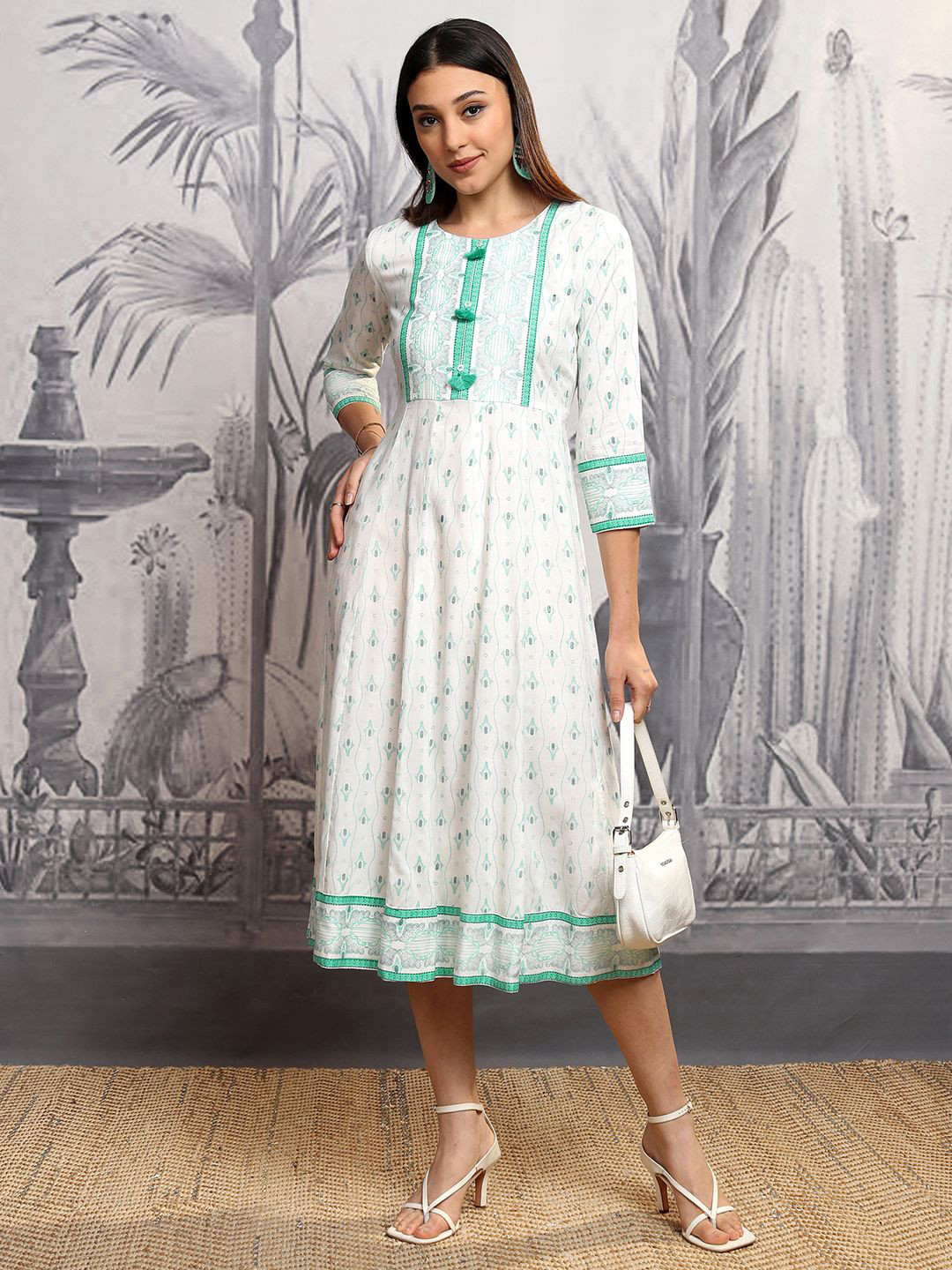 

Vishudh Floral Print A-Line Midi Dress, Blue