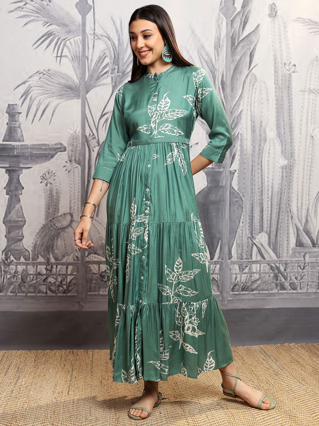 

Vishudh Floral Print Maxi Dress, Green