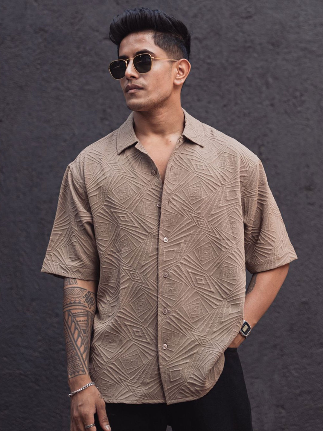 

Powerlook Men Opaque Casual Shirt, Beige
