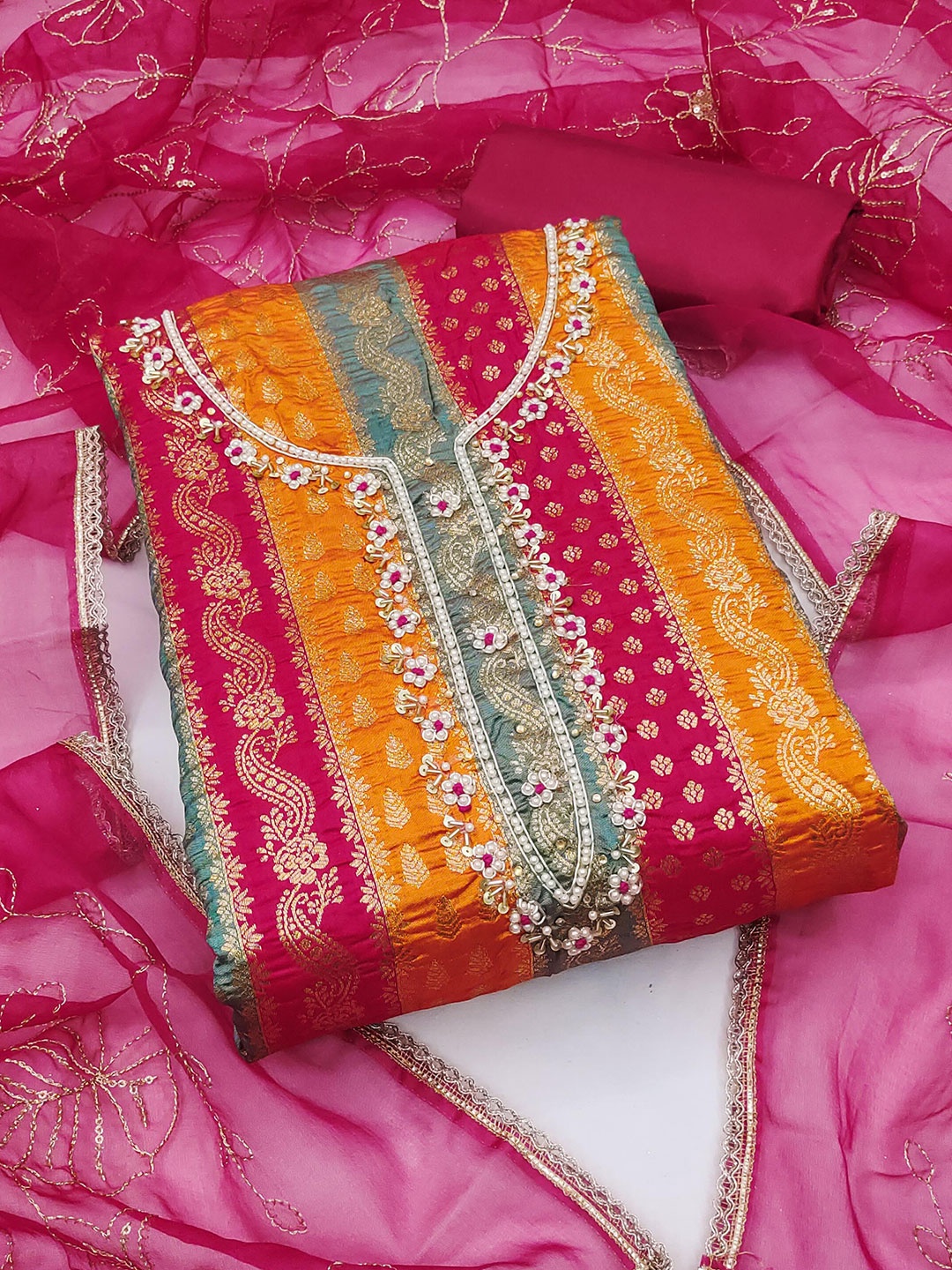 

KIMISHA Unstitched Dress Material, Pink