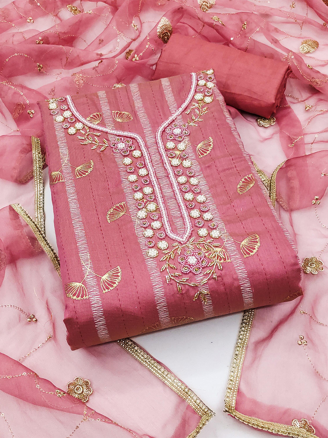 

KIMISHA Embellished Unstitched Dress Material, Peach