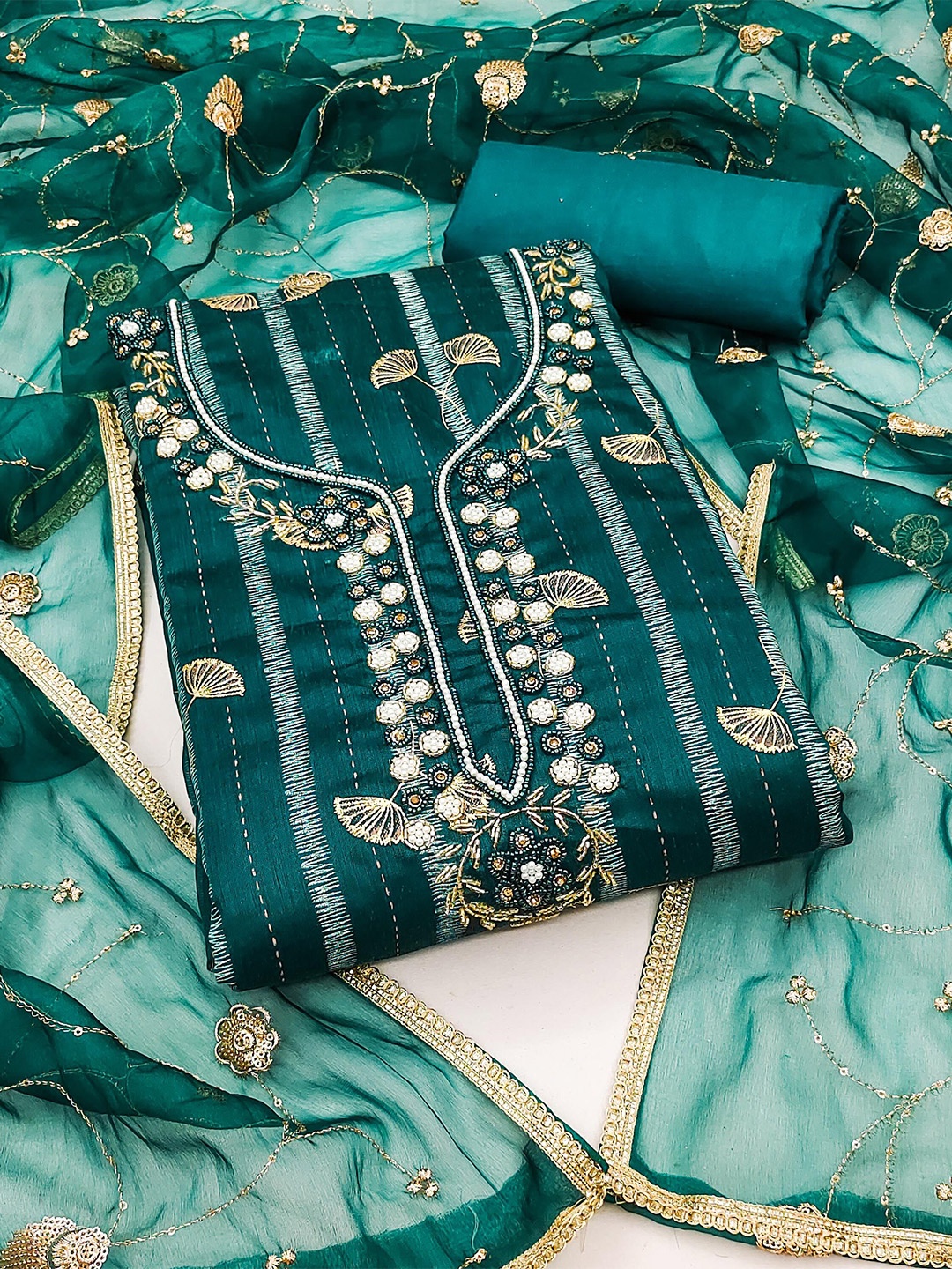 

KIMISHA Embellished Unstitched Dress Material, Green