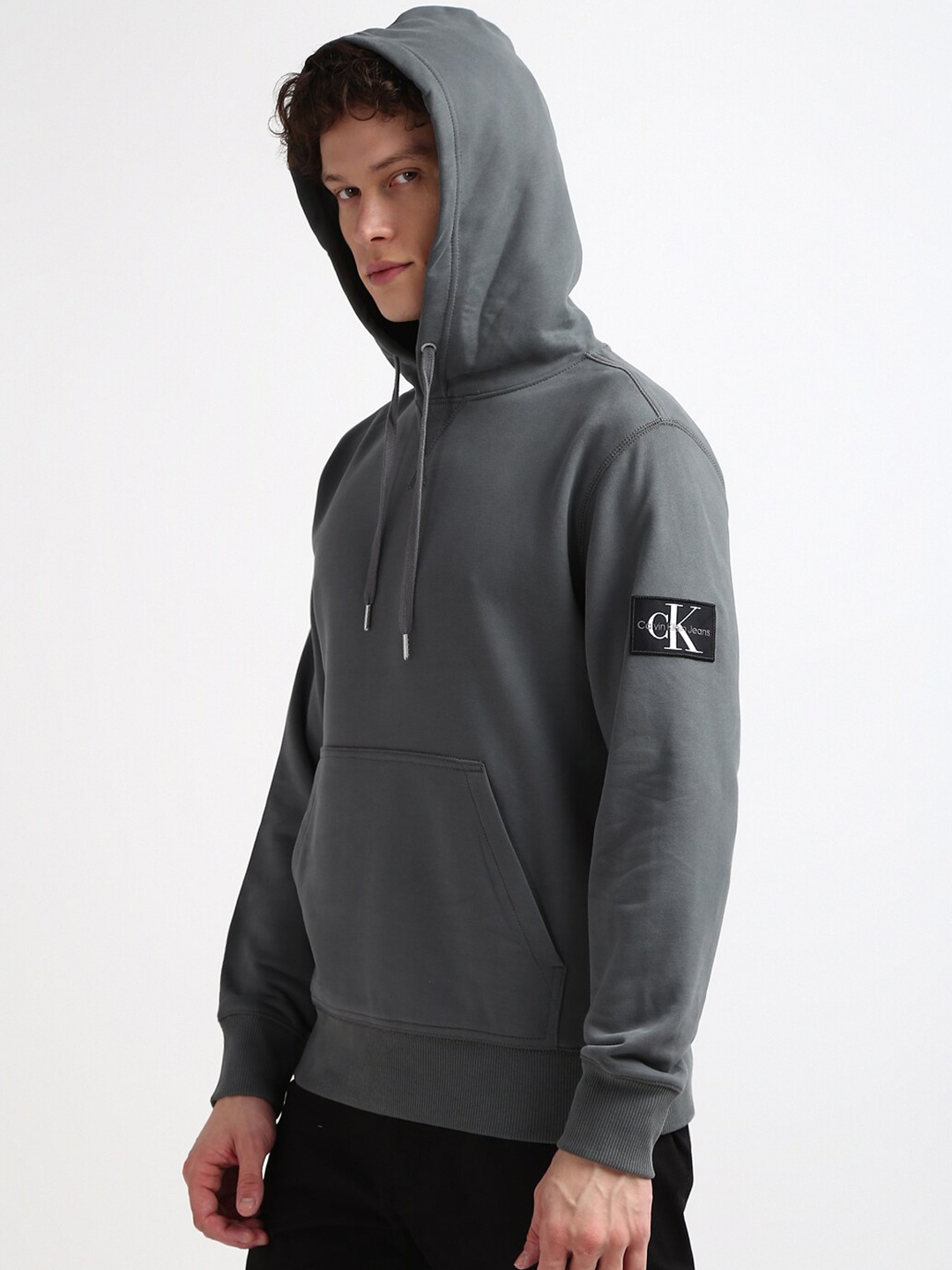 

Calvin Klein Jeans Solid Long Sleeves Cotton Men Hooded Sweatshirt, Grey