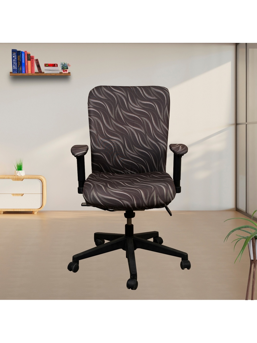 

Eleganta 6-Pcs Brown Leaves Printed Office Chair Covers