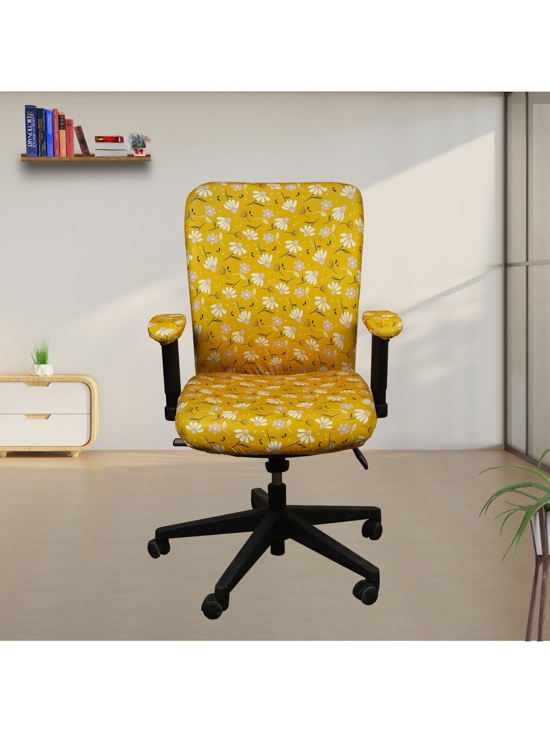 

Eleganta 6-Pcs Mustard Yellow Printed Office Chair Covers