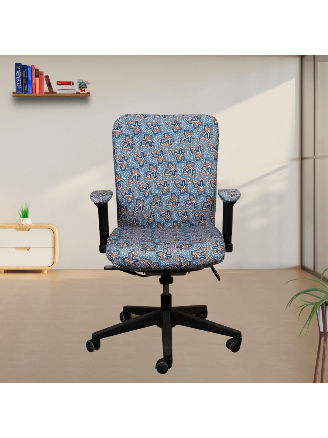 

Eleganta 8-Pcs Grey & Orange Coloured Printed Office Chair Covers