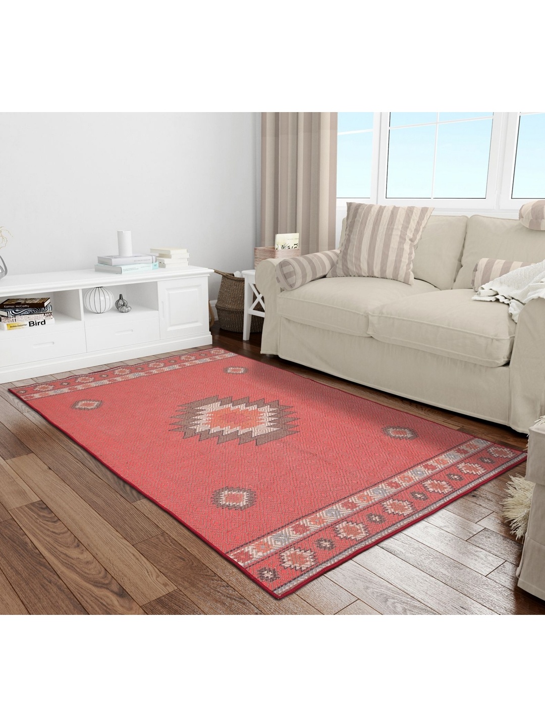 

AAZEEM Red Traditional Anti-Skid Polyester Carpet