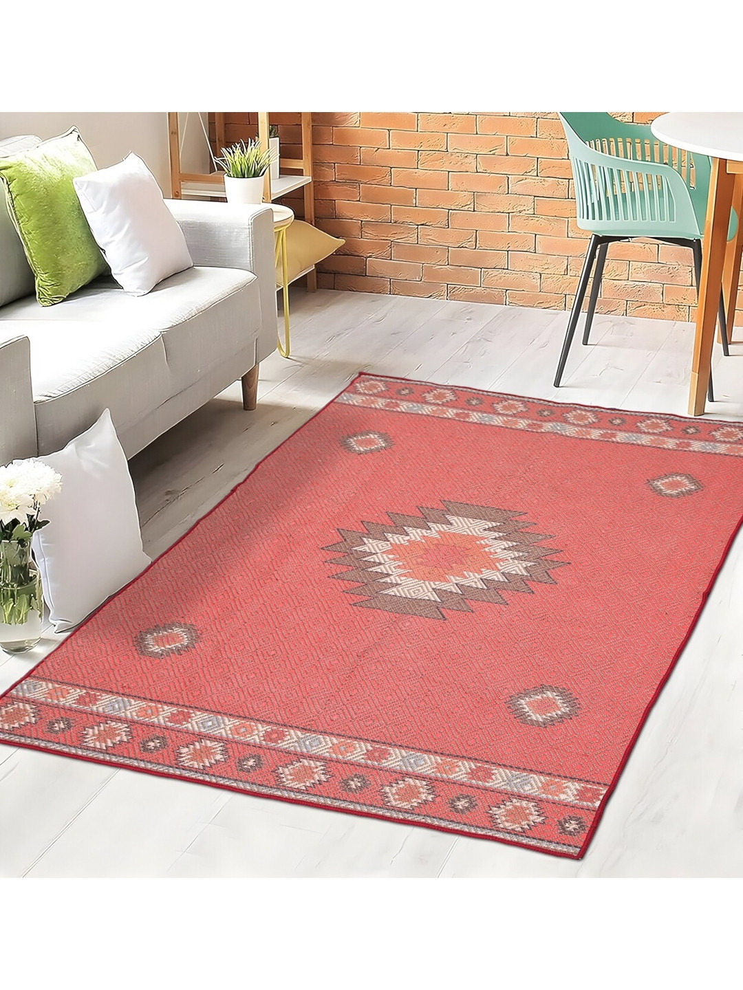 

AAZEEM Red & White Traditional Anti-Skid Carpet