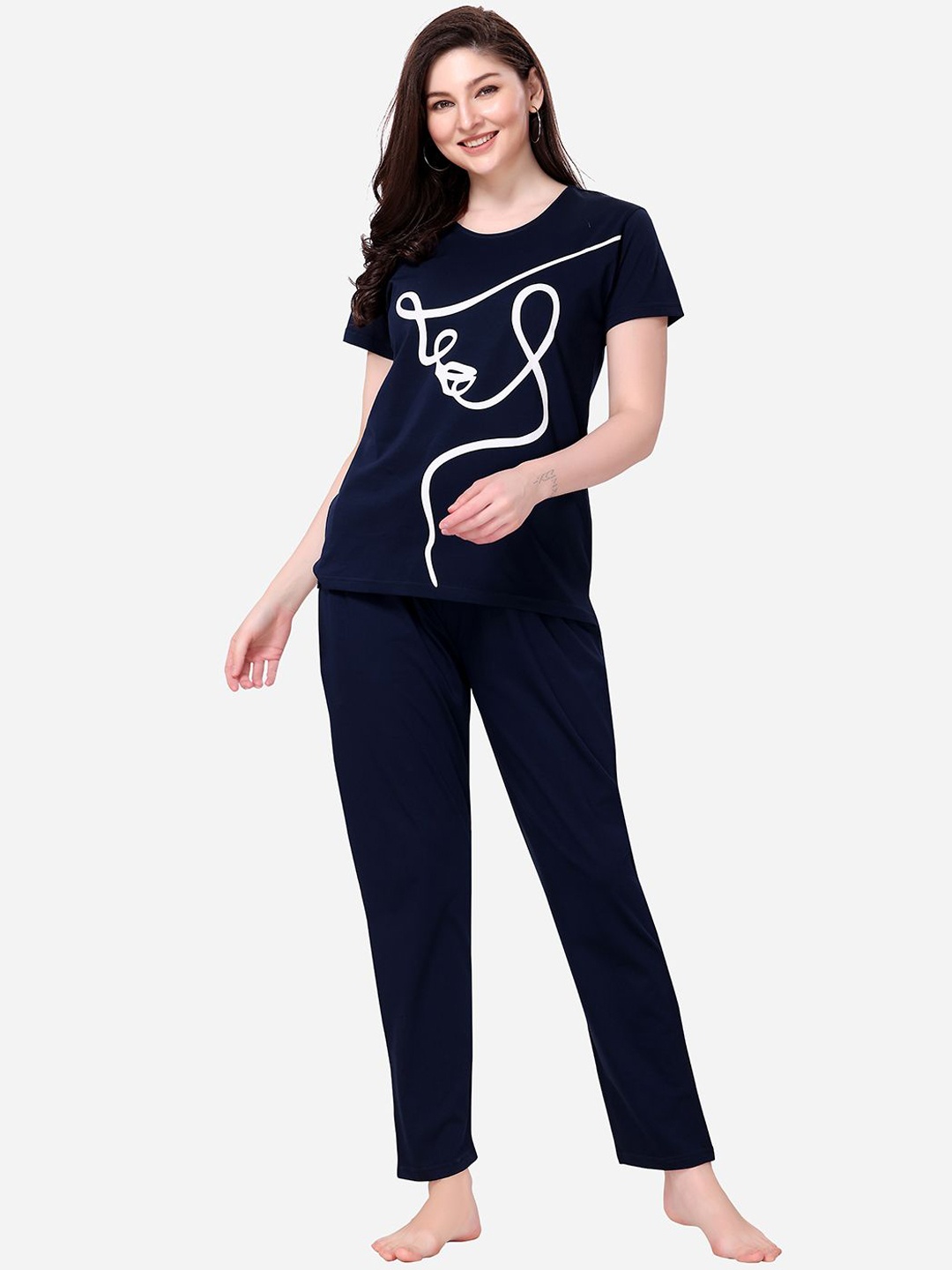 

Lenissa Women Printed Night suit, Navy blue