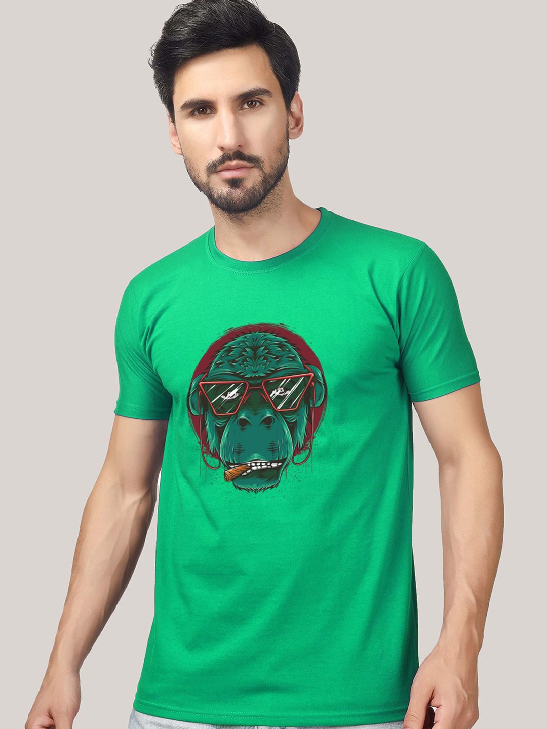 

Greylongg Men Graphic Printed Round Neck T-shirt, Green