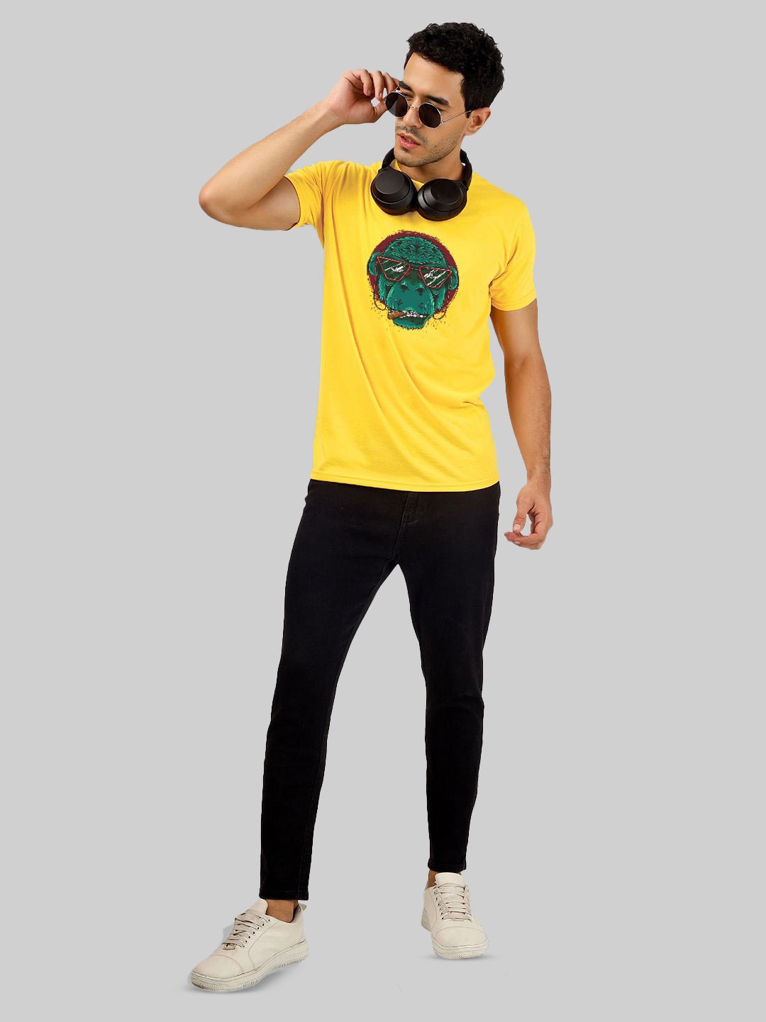 

Greylongg Men Graphic Printed Round Neck T-shirt, Yellow