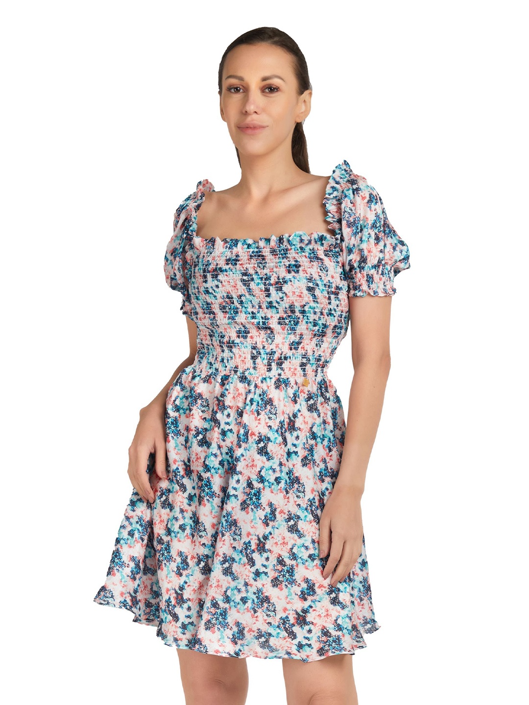 

EMBLAZE Printed Fit & Flare Dress, Blue