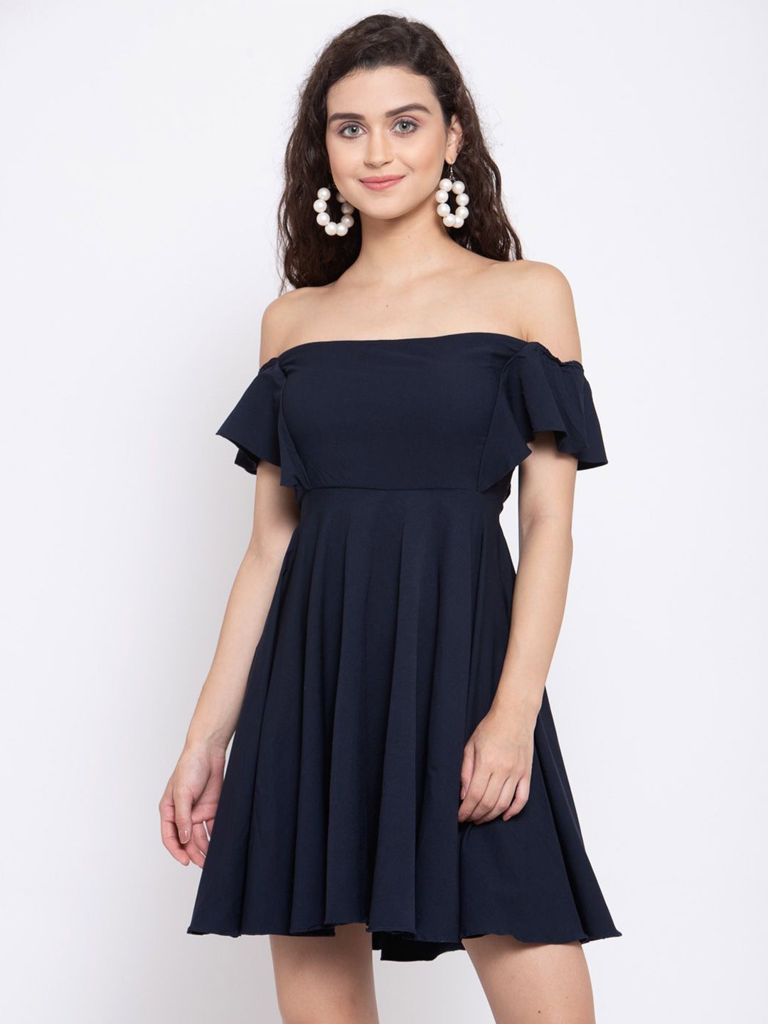 

EMBLAZE Off-Shoulder Flutter Sleeve Fit & Flare Dress, Blue