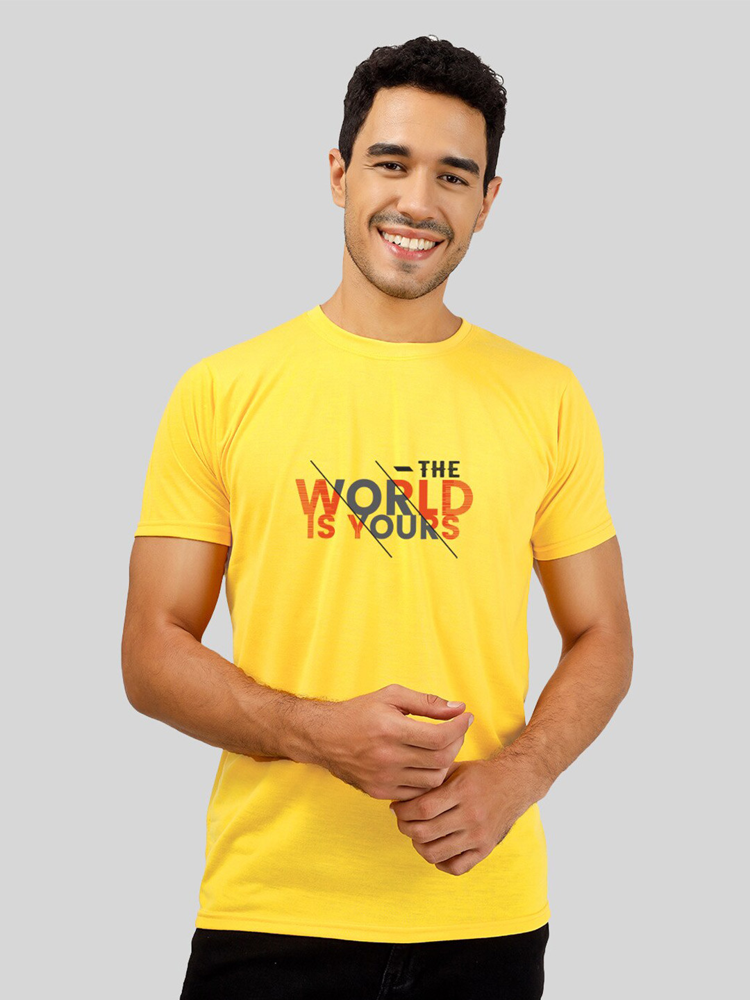 

Greylongg Men Typography Printed Round Neck T-shirt, Yellow