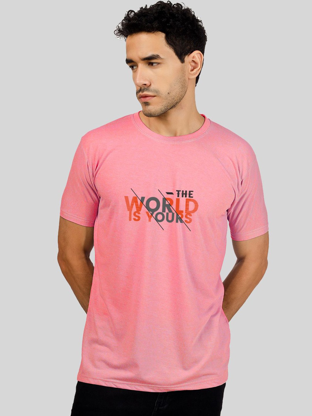 

Greylongg Men Typography Printed Round Neck T-shirt, Pink