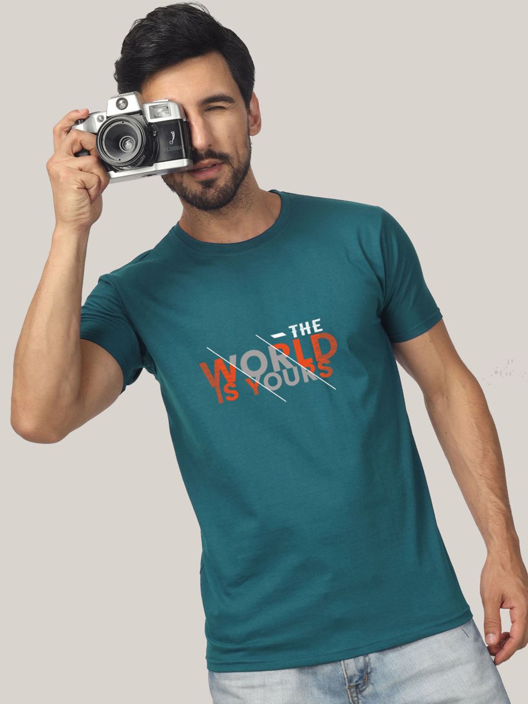 

Greylongg Men Typography Printed Round Neck T-shirt, Green