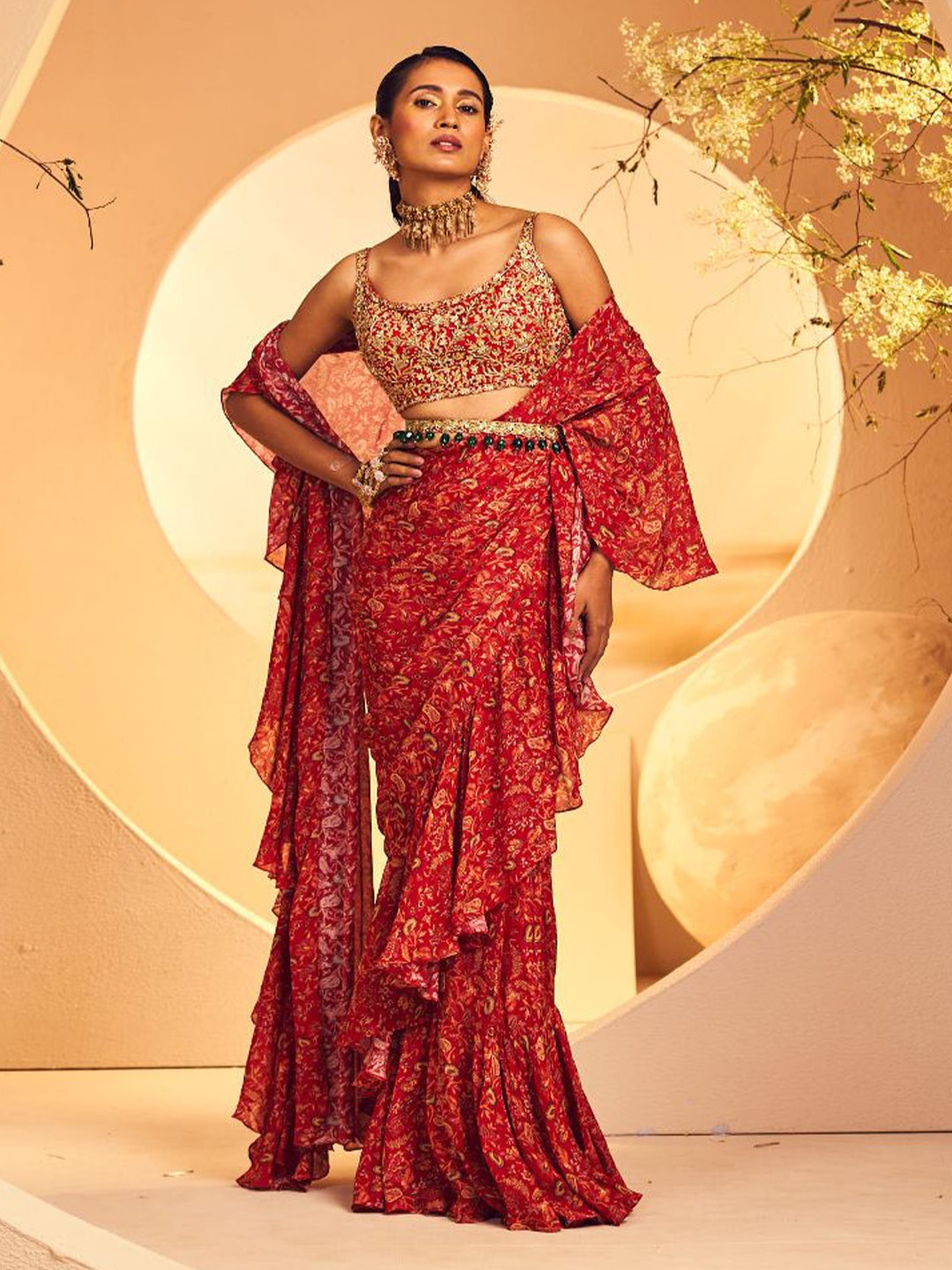 

ANEESH AGARWAAL Ethnic Motifs Saree, Maroon