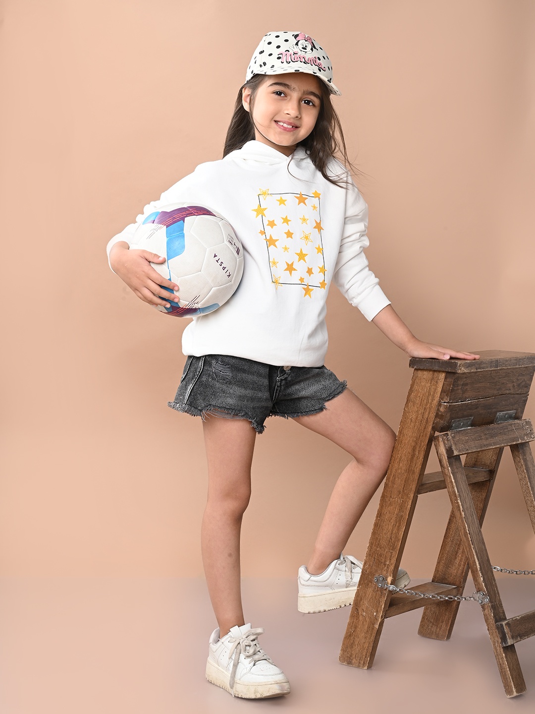 

LilPicks Girls Geometric Printed Hooded Sweatshirt, Off white