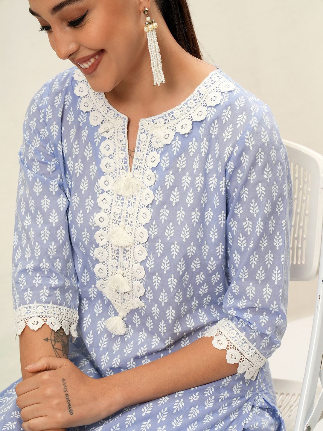 

Vishudh Women Printed With Embroidered Cotton Kurta With Trousers, Purple