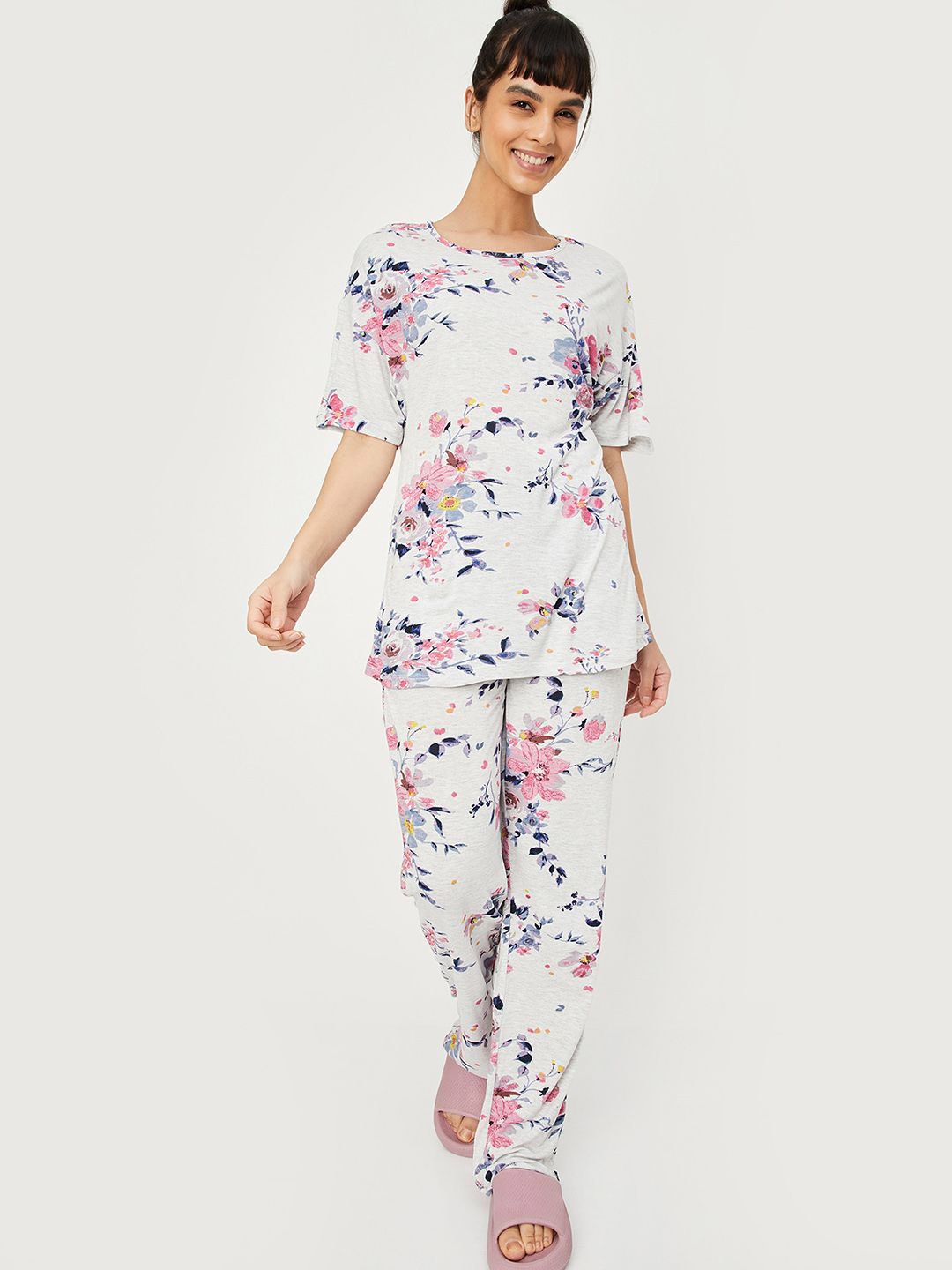 

max Women Printed Night suit, White