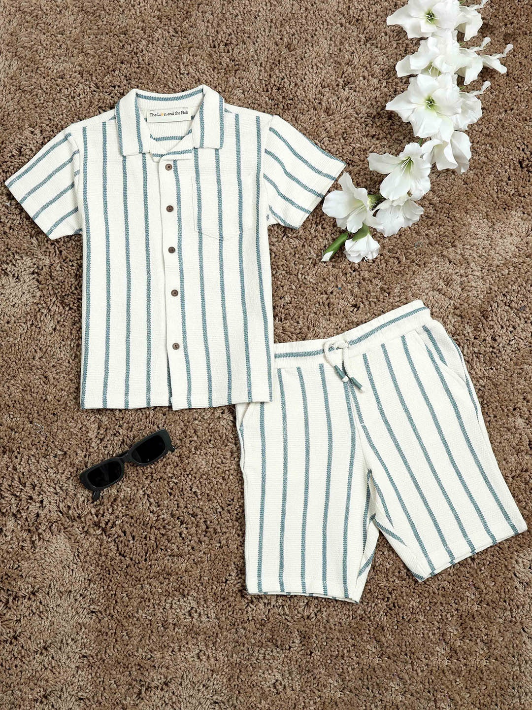 

The Lion and The Fish Boys Striped Shirt With Shorts Clothing Set, White