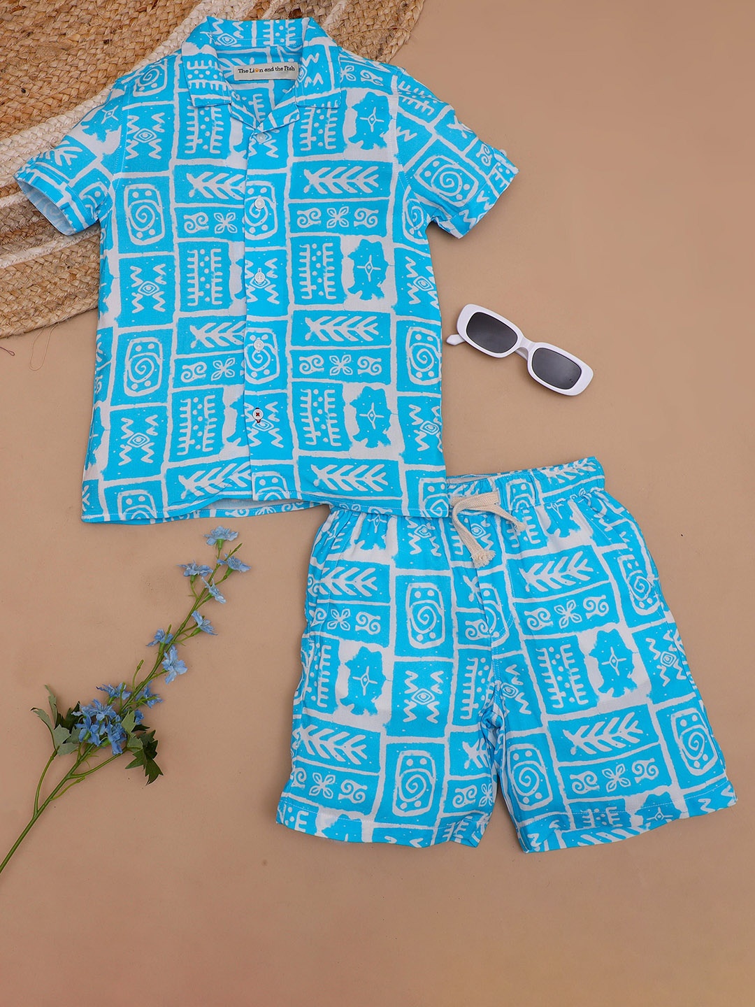 The Lion and The Fish Boys Printed Shirt With Shorts Clothing Set, Blue