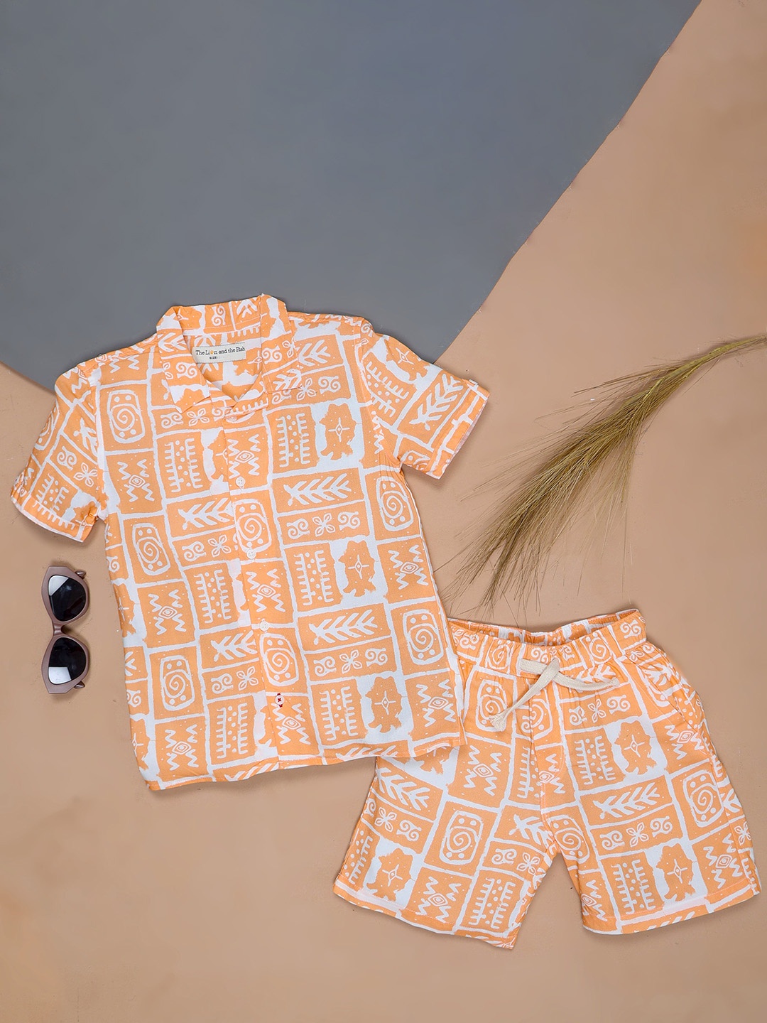 

The Lion and The Fish Boys Printed Shirt With Shorts Clothing Set, Orange