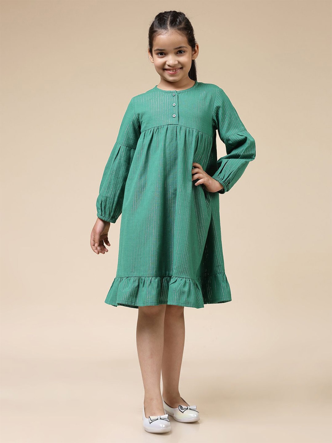 

BAESD Puff Sleeve A-Line Dress, Green