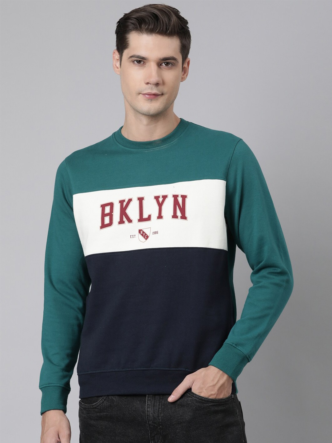 

DIXCY SCOTT Men Colourblocked Sweatshirt, Green