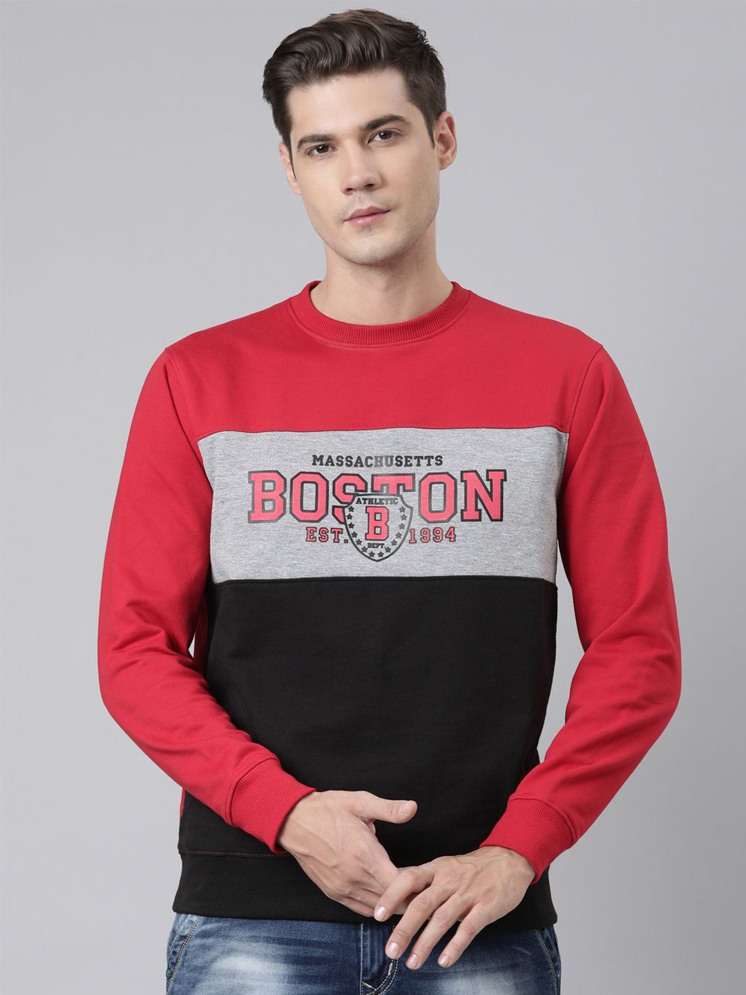 

DIXCY SCOTT Men Colourblocked Sweatshirt, Red