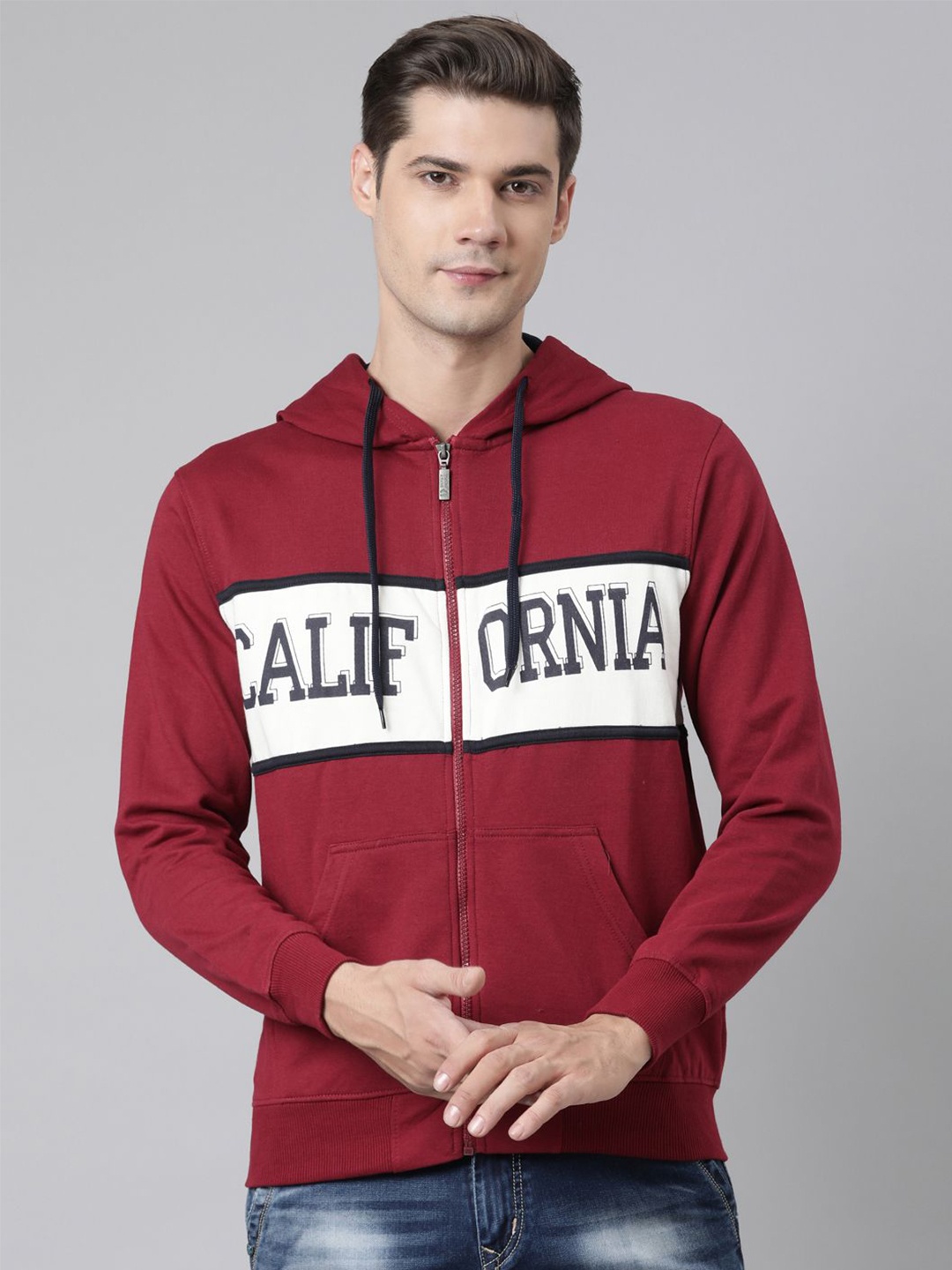 

DIXCY SCOTT Men Colourblocked Sweatshirt, Maroon