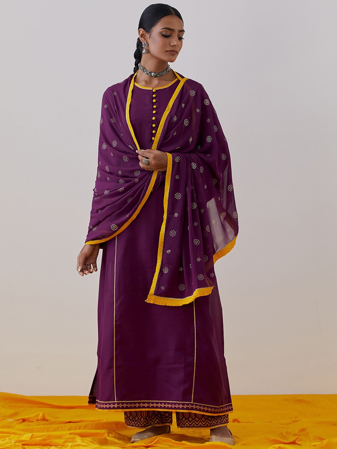 

THE INDIAN CAUSE Women Regular Pure Cotton Kurta with Palazzos, Purple