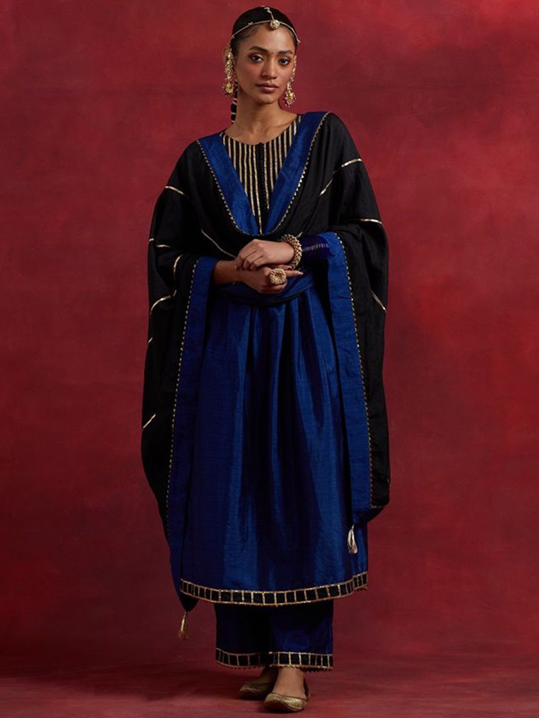 

THE INDIAN CAUSE Women Yoke Design Gotta Patti Kurta With Palazzos & Dupatta, Blue